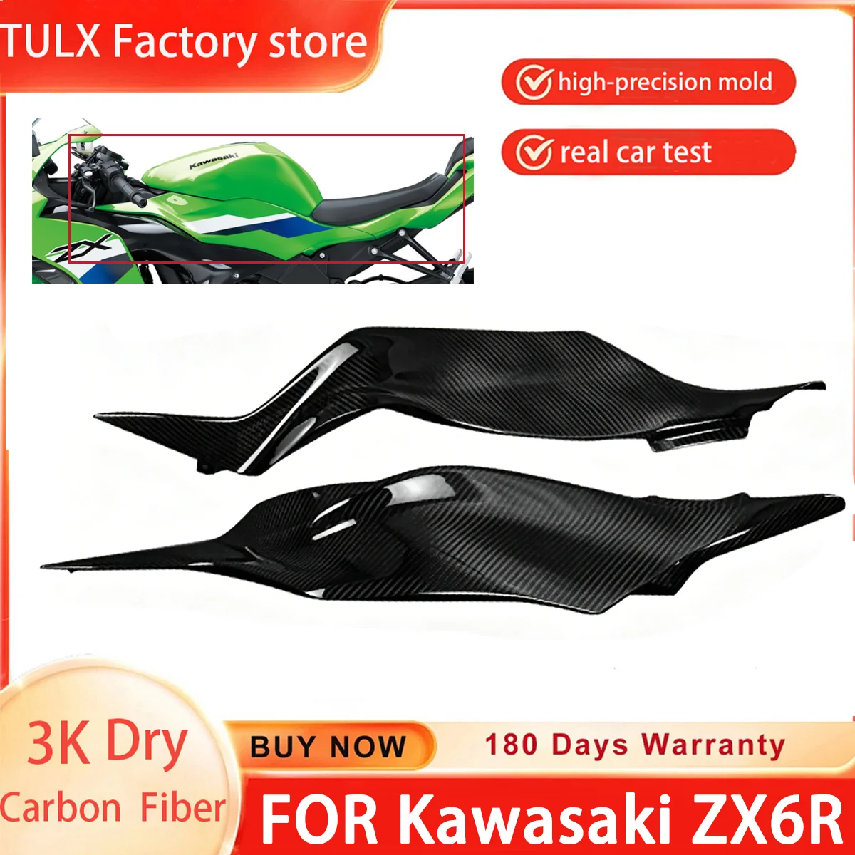 

3K Dry 100% Carbon Fiber Tank Side Panels Motorcycle Accessories For Kawasaki NINJA ZX6R ZX 6R 2019 2020 2021 2022 2023 2024