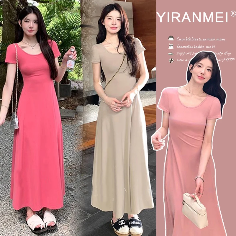 vestido-de-maternidad-elastico-de-algodon-color-solido-manga-corta-cuello-redondo-corte-en-a-estilo-coreano-vestido-corto-para-mujer-embarazada