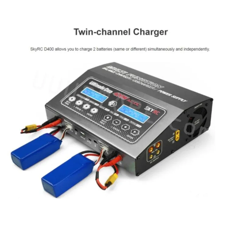SKYRC D400 400W 20A Dual Smart Balance Charger Discharger For 2-7S LiPo LiFe LiIon Battery DC150W Output Power Supply