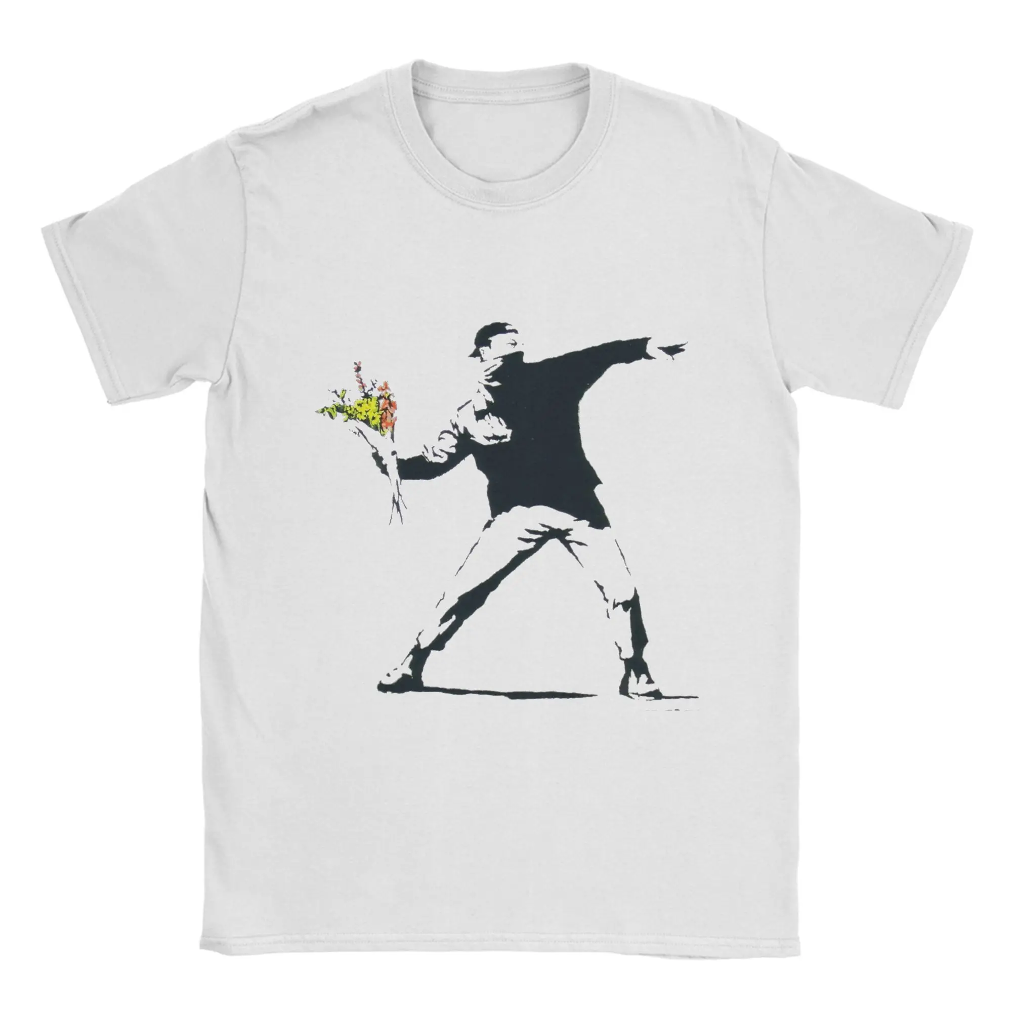 Banksy    Men T Shirt Flower Thrower Funny Tee Shirt Short Sleeve Crew Neck T-Shirts 100% Cotton Birthday Gift Tops