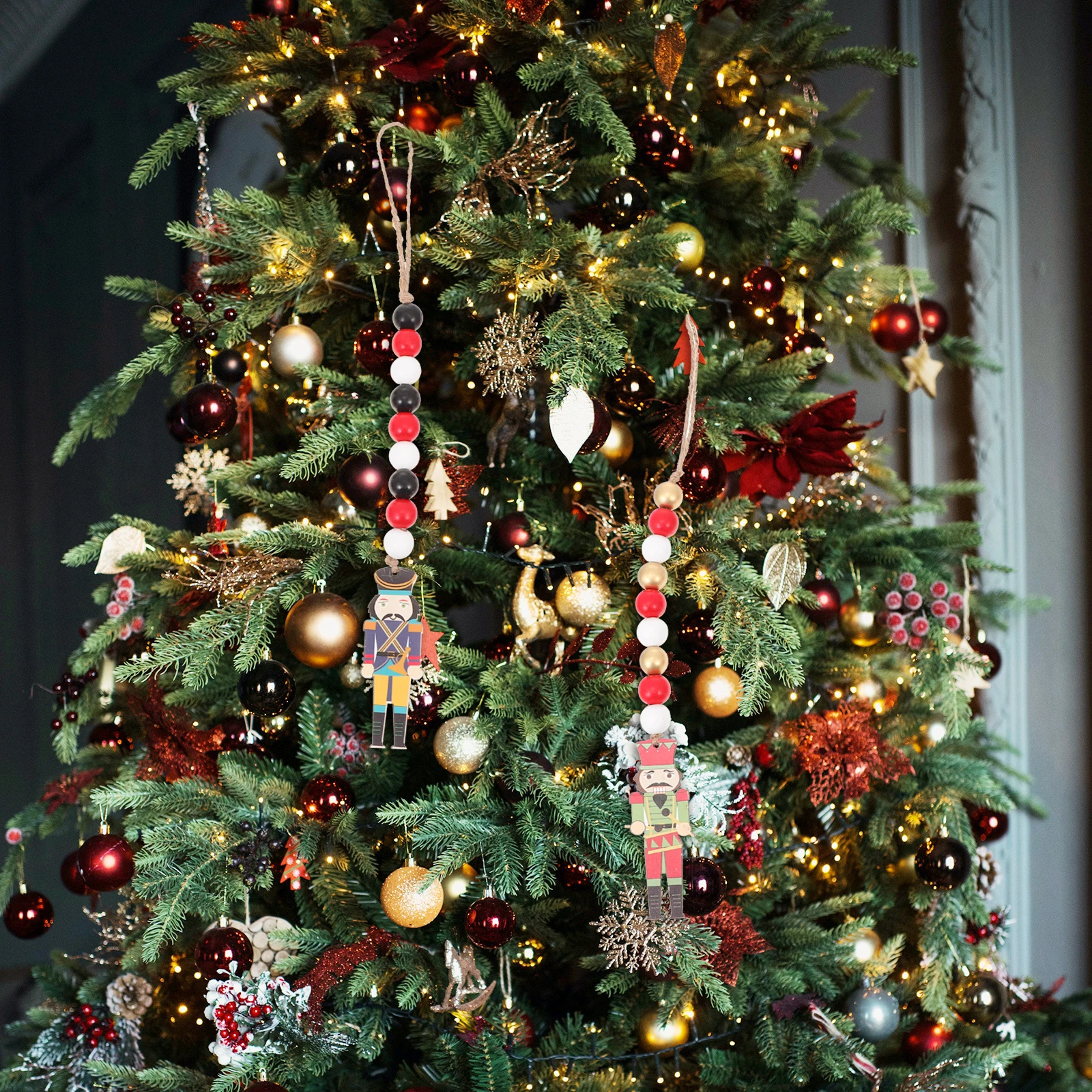 

1Set Christmas Wood Bead Garlands Walnut Soldier Pendants Assorted Color Creative Hanging Decor Party Supplies Decoration
