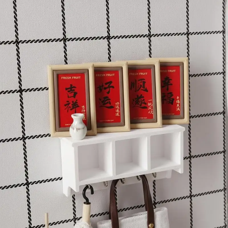 4Pcs Dollhouse Happy Photo Frame New Year Painting Crafts Miniature Model DIY Fake Food Play Doll House Accessory Holiday Decor
