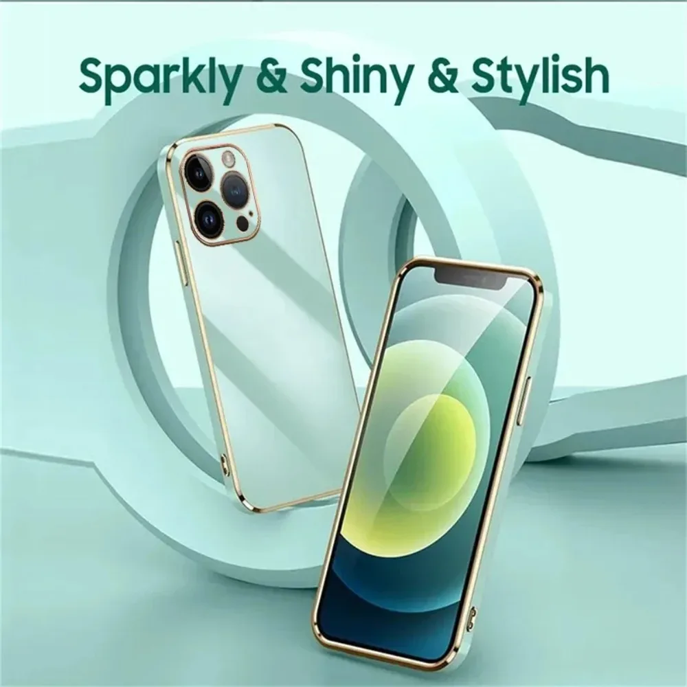 Plated Soft Phone Case For iPhone 17 Air 16 E 15 14 13 12 11 Pro Max Plus Mini Shockproof Silicone Lens Protect Wristband Cover