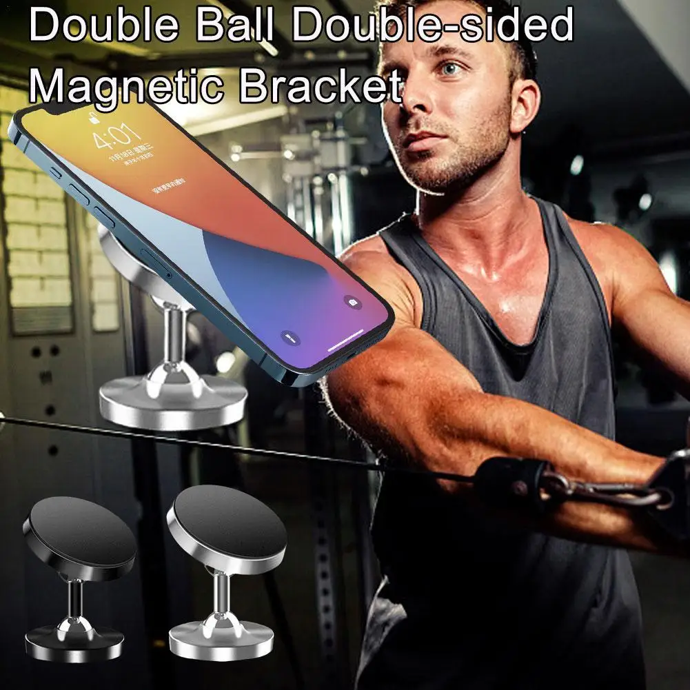 Double-sided Magnetic Phone Holder For iPhone 14 13 Dual Magnet Phone Mount Stand for Gym Kitchen Metal