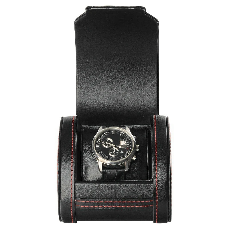 1 Grid Single Watch Box Vintage Pu Leather Zipper Bracket Holder Mechanical Quartz Watch For Business Travel Storage Man