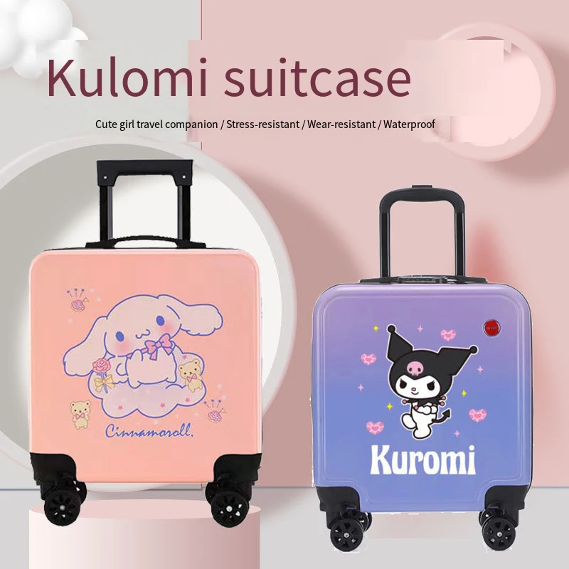 

Kawaii New 20 Inches Suitcase Trolley Box Travel Case Password Lock Cartoon Cute My Melody Kuromi Boarding Box Gift