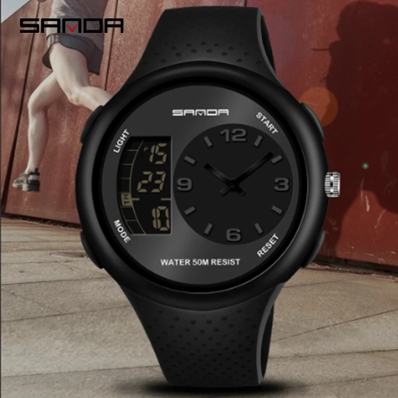 SANDA Black Sport Men\'s Watches Top Brand Luxury Military Digital Quartz Watches Waterproof Male Clock relogio masculino 763