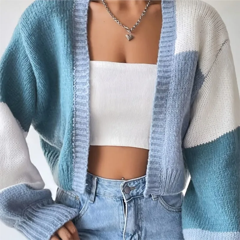 Suéter retrô de manga comprida Cardigan feminino, jaqueta versátil, cor combinando, casual, novo, outono