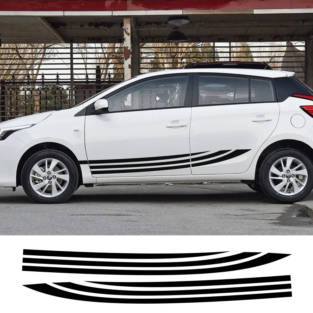 

2PCS Car Door Side Skirt Stickers For Toyota Yaris Sport Styling Racing Long Stripes Vinyl Film Decals Auto Tuning Accessories