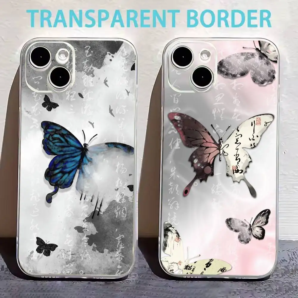 

Ink wash painted butterfly Phone Case For iPhone17,16,15,14,13,12,11 Plus,Pro Max Soft Transparent Cover