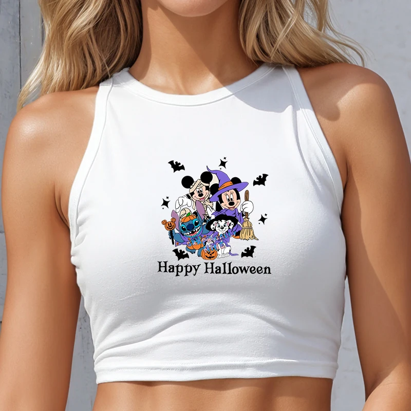 

Sleeveless Clothing Disney Halloween Mickey Woman Tees Anime Cartoon Female Printed Tops Oversized T Shirt Clothes Tanks Camis