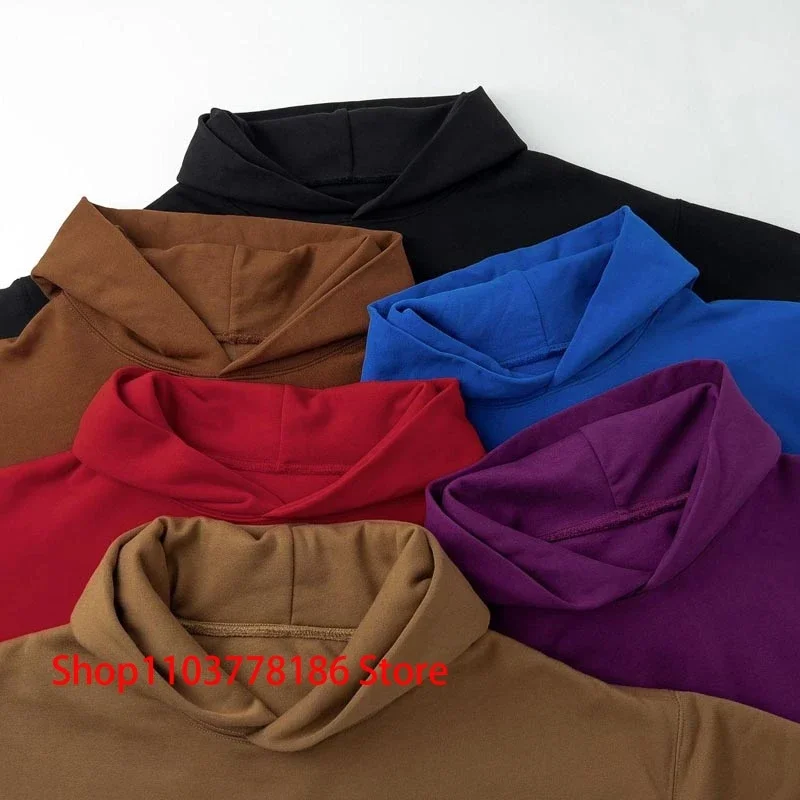 Fall Winter New KANYE WEST Hoodie American Heavy Double-deck Solid Color Hooded Pullover Casual Fashion Sweatshirt Men Women