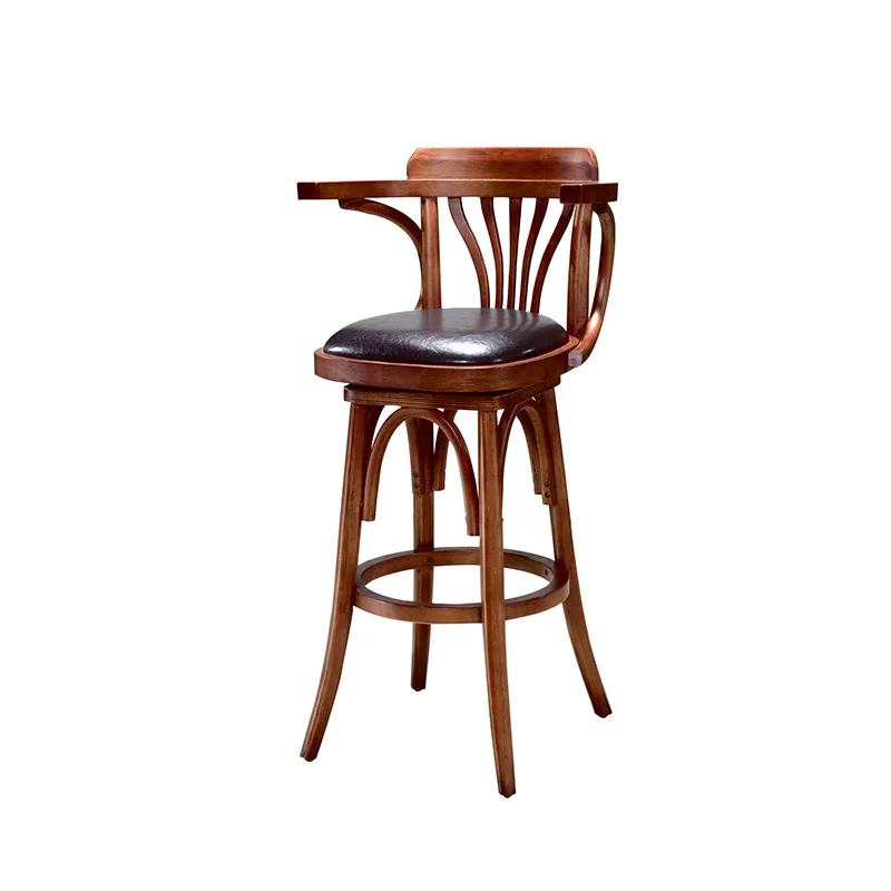 Hotel Restaurant Guangzhou Restaurant Furniture Solid Wood Swivel Bar Chair Retro Bar High Chair Bar Stool