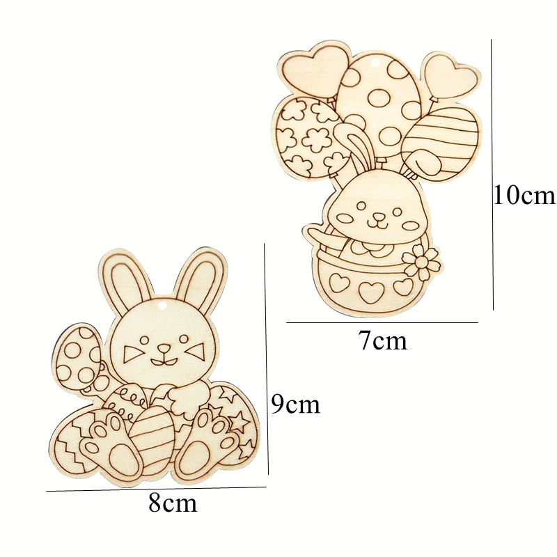 10pcs Wooden Rabbit Pendants Easter Egg Hanging Ornament For Happy Easter Home Party Decoration Kids DIY Painting Gifts Supply
