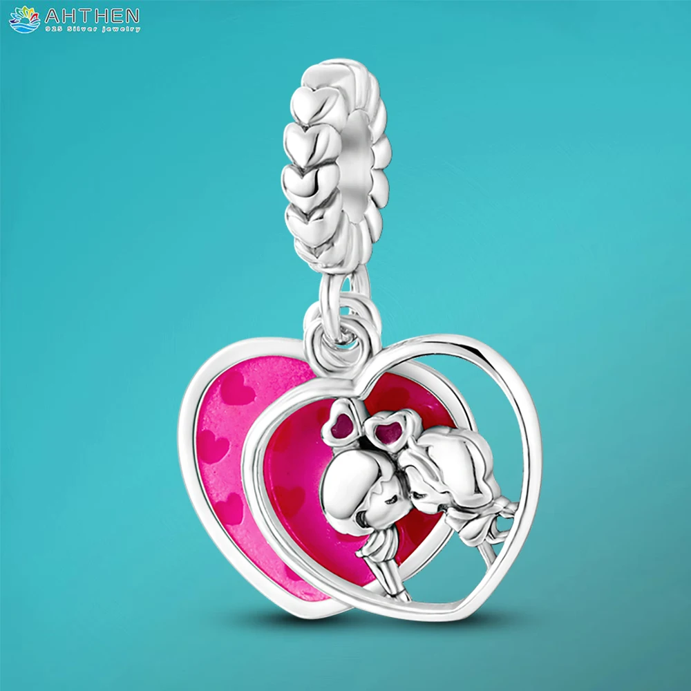 

Ahthen 925 Sterling Silver Beads Love Kiss Dangle Charm fit Original Pandora Bracelets or Necklaces for Women Jewelry Making