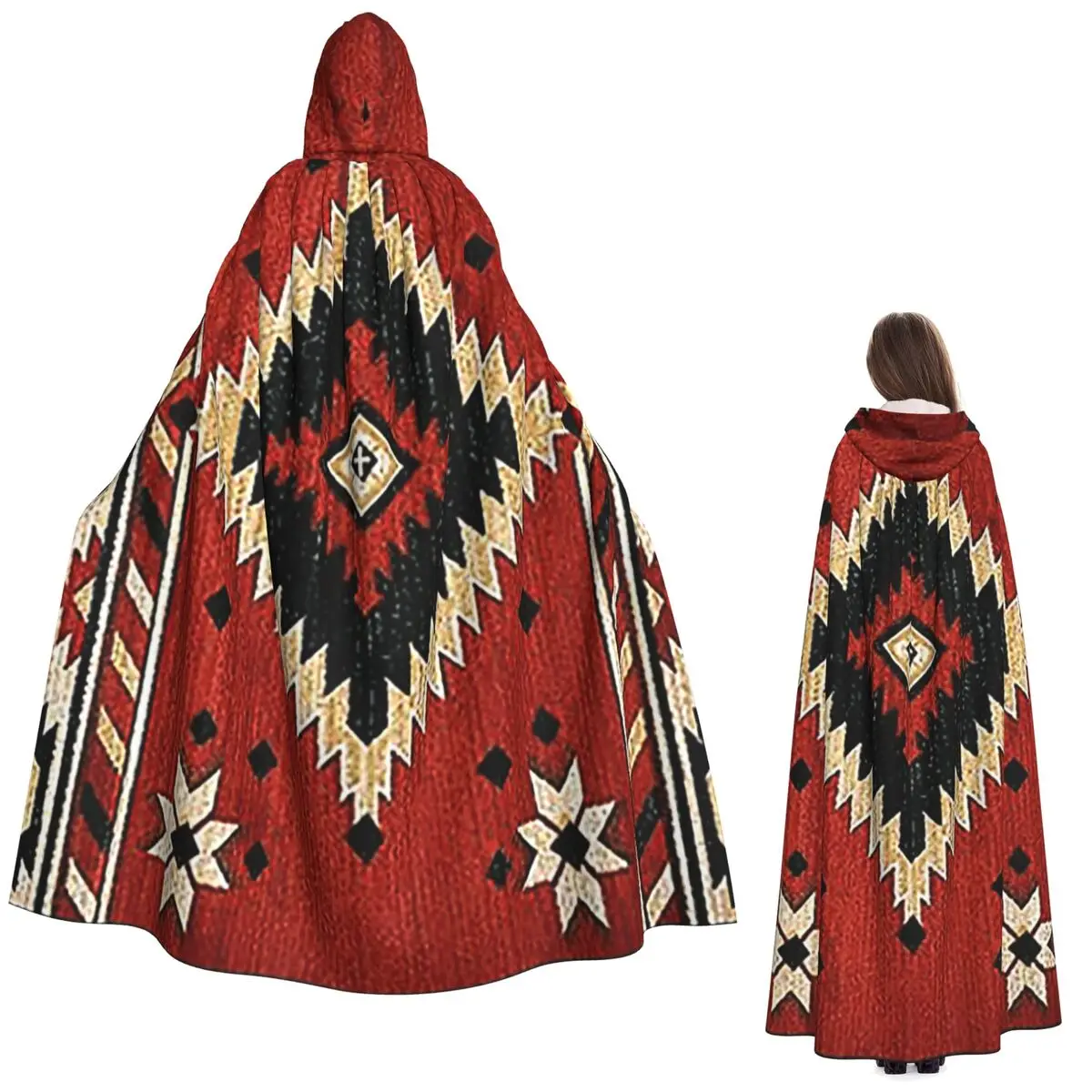 

Индийская живопись индейский ацтекский этнический узор длинный плащ с капюшоном ведьма средневековый костюм косплей накидка Хэллоуин вечеринка