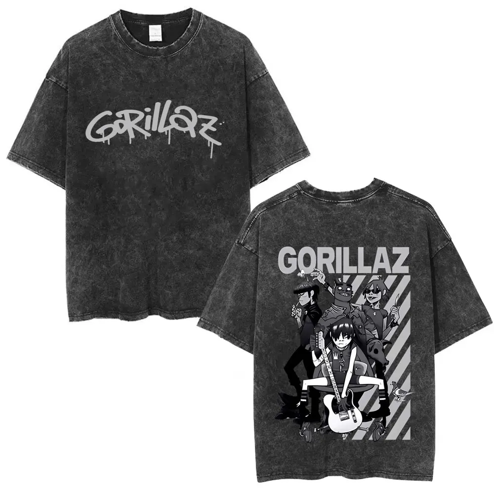 

Limited Rock Band Gorillaz Washed Vintage T-shirts Men Women Hip Hop Gothic Oversized T Shirts Men's Cotton Casual Streetwear