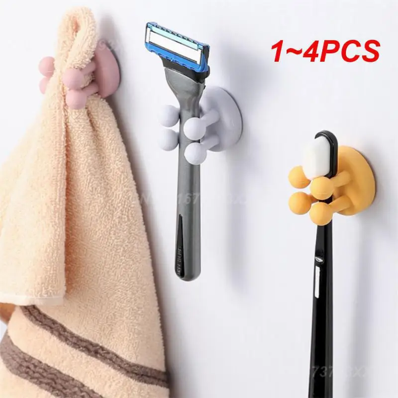 1~4PCS Toothbrush Hook Foot Hook Design Kitchen Bathroom Accessories Silicone Toothbrush Holder Hook Up Silicone Hook Nail Free