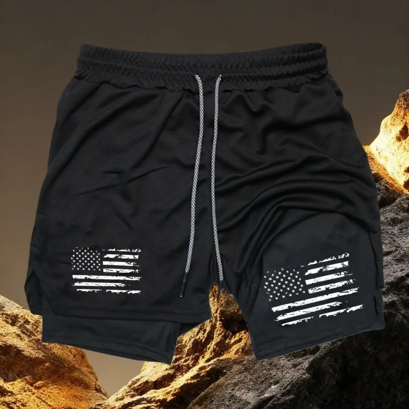 

Print 2 in 1 Running Shorts for Men Gym Workout Fitness Athletic Shorts with Pockets Summer Activewear Quick Dry Stretch