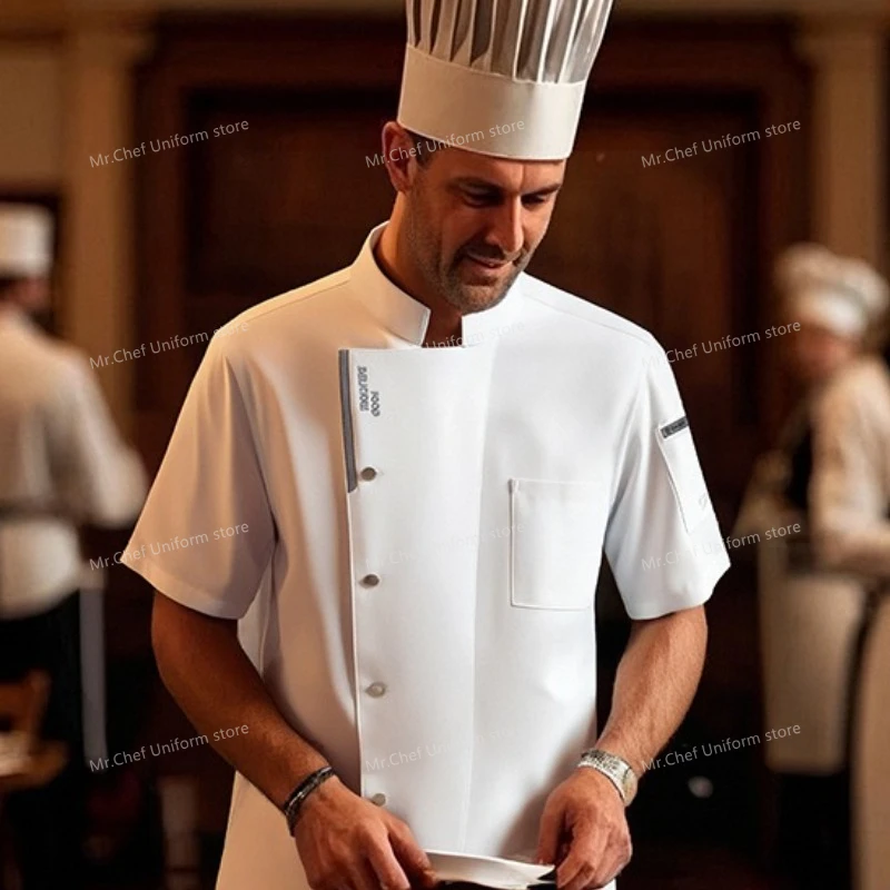 

men short sleeve Chef Jacket Kitchen work uniform Breathable Restaurant Chef coat white apron work clothes Chef shorts Summer