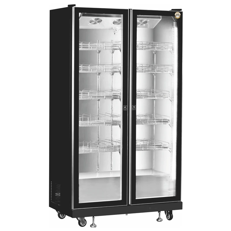 Three Color Led Light Wine And Beverage Glass Display Cooler Refrigeration Vertical Display Freezer