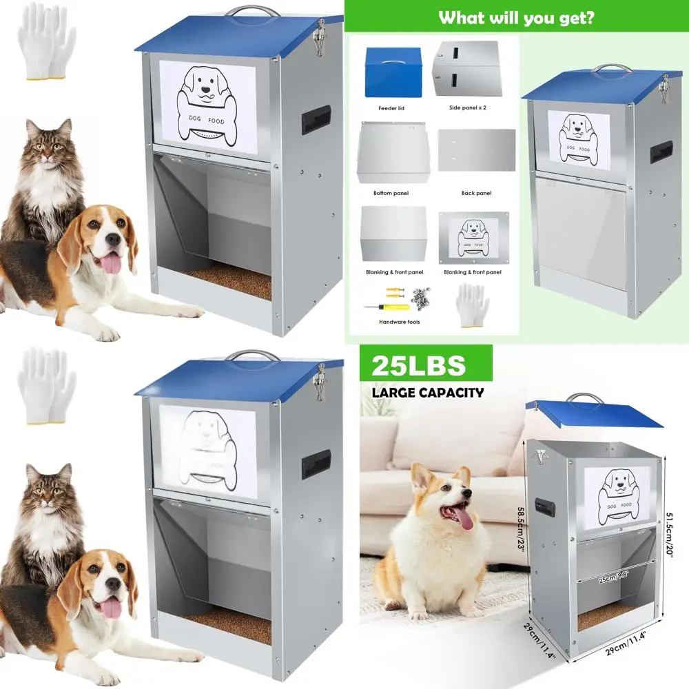 

Outdoor & Indoor Automatic Dog Feeder, Galvanized 25LB Gravity-Fed Dispenser for All Breeds
