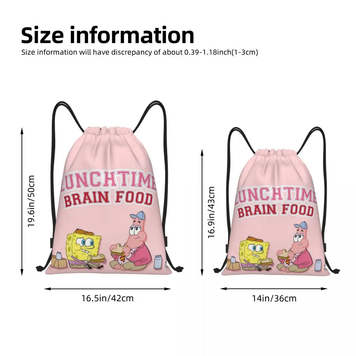 SpongeBob Drawstring Back Pack Bag Travel Storage Package Teenagers Beach Tote Bag School Sport Shoe Bag Portable