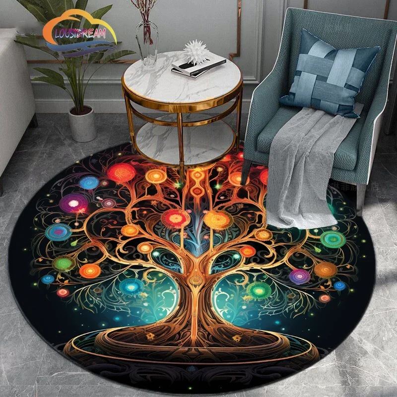 Tree of Life Color Printed Rug    Pattern Round Carpet Living Room  Mat Bedroom Corridor Decoration