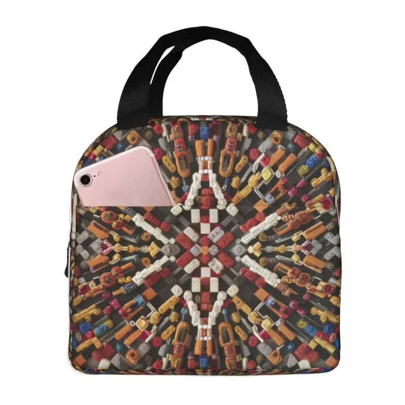 

Building Blocks Mandala Pattern Lunch Bag Men Women Cooler Warm Insulated Lunch Box for Student School Work Food Tote Bags