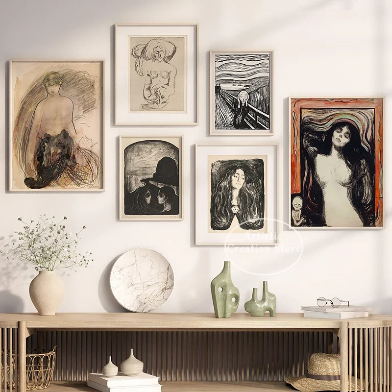 Surreal Art Prints Vintage Edvard Munch Madonna Skrik Canvas Painting Wall Arts Picture Living Room Decor Gallery Posters Gifts