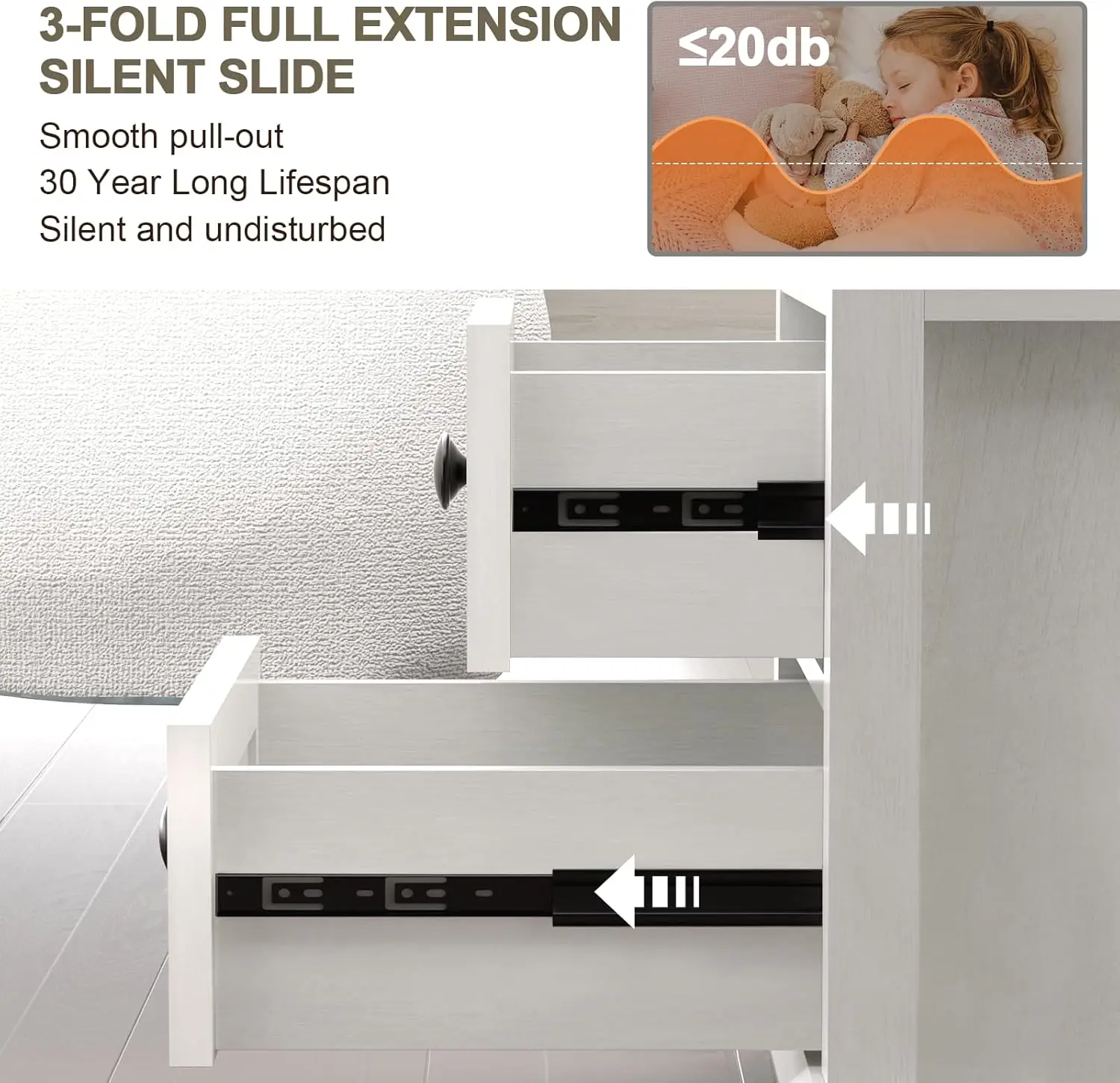 Dudukan Malam tinggi 24 "dengan Set isi daya 2, Set meja samping tempat tidur isi daya Cepat 2, meja samping tempat tidur besar 18" dengan laci,