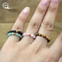 52 Kinds 4mm Round Beads Stackable Rings Natural Stone Crystal Quartz Fluorite Lapis Stretchy Ring Fashion Women Jewelry,QC4219