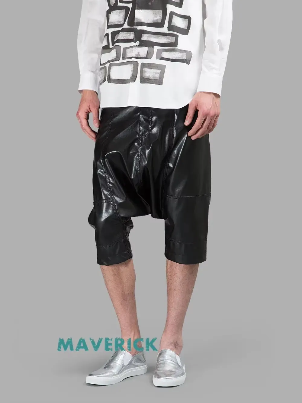 27-46 New 2025 Men Women's Clothing Fashion Leather Pants PU Patchwork Capris Pants Plus Size Singer Costumes