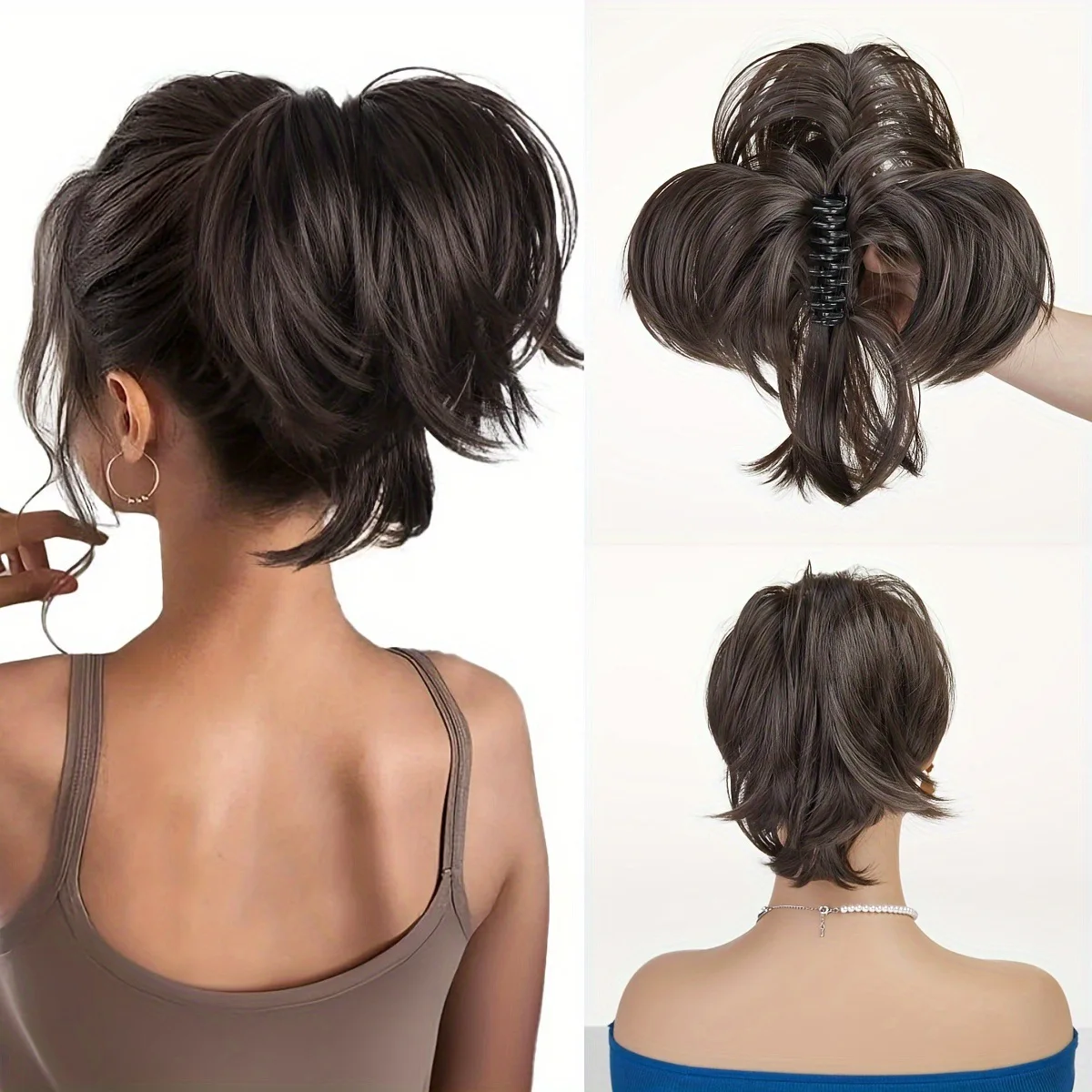 Clip-In Messy High Bun Wig, Bendable Synthetic Hair, Lazy Style Fluffy Bun, High-Temperature Fiber Natural Simulation, Women's Daily Commute and Party Styling Tool, Easy to Wear