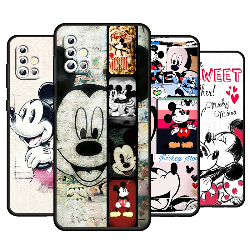 Vintage Minnie Mickey For Samsung Galaxy A73 A54 A52S A72 A71 A52 A51 A22 A32 A21S 4G 5G Silicone Soft Black Phone Case