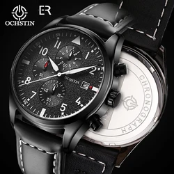 OCHSTIN Mens Watches Quartz Chronograph Men Watch Pilot Sport Male Fashion Wristwatch Top Brand Luxury Leather Waterproof Clock