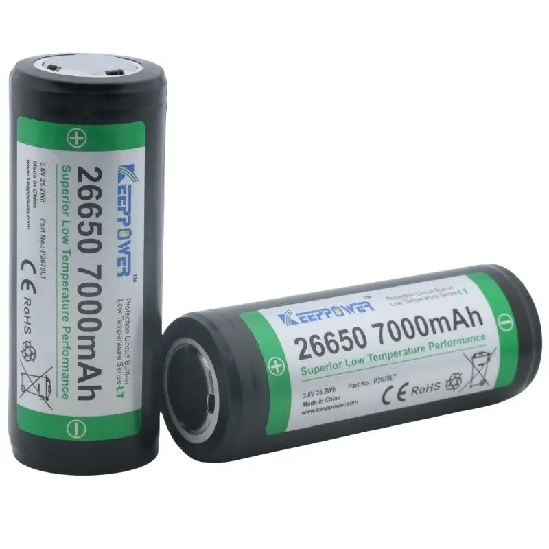 KeepPower P2670LT 7000mAh Battery Protected Low Temperature 26650 Rechargeable Bateria Cells