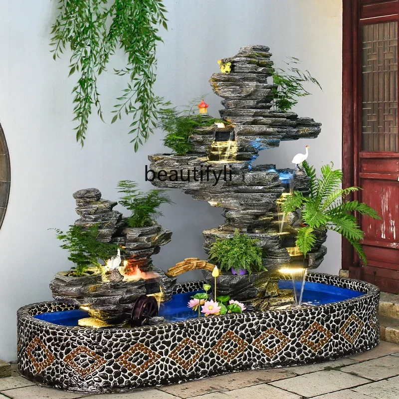 

22Outdoor large rockery flowing water garden courtyard fish pond fountain office hotel indoor water feature ornament