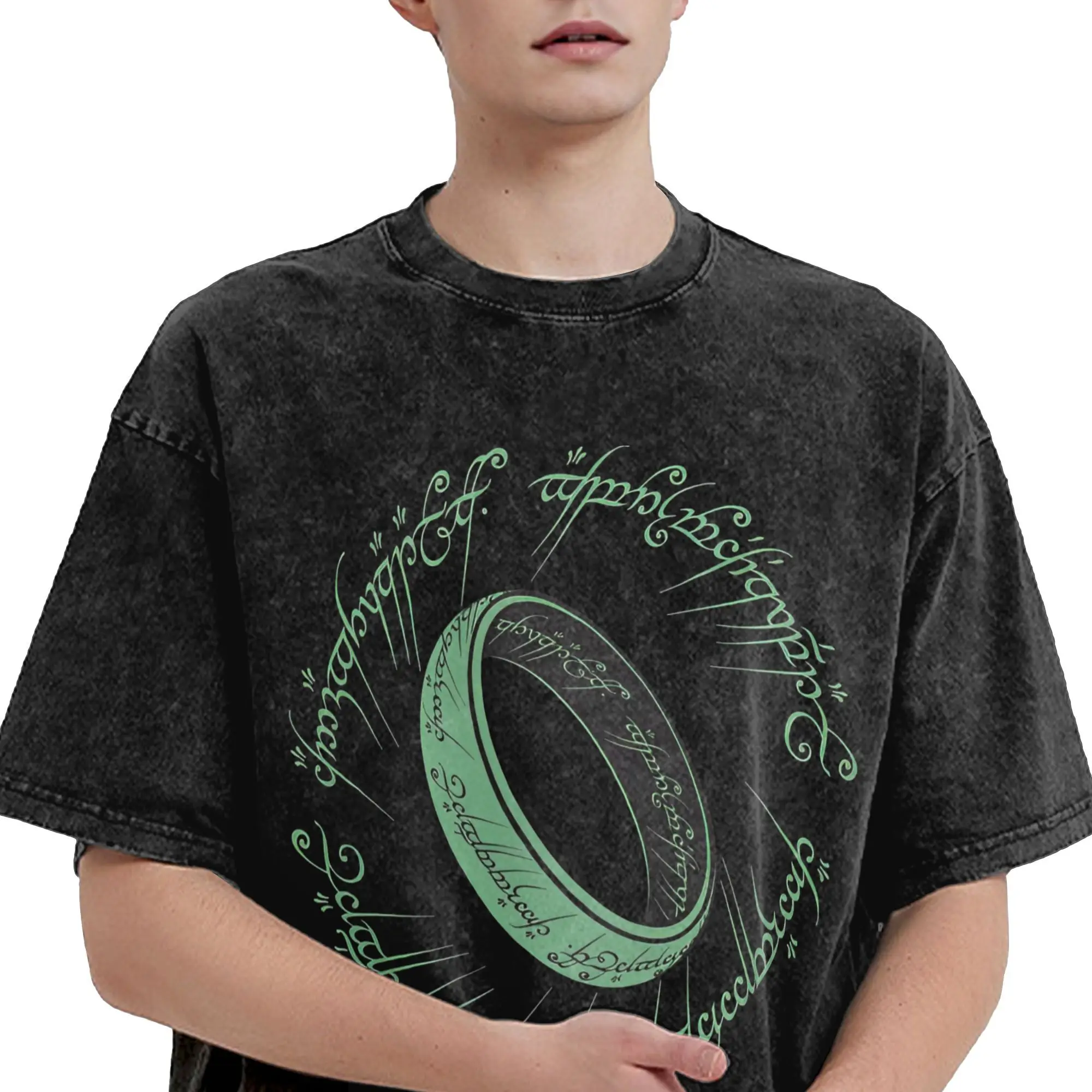 يتوهج في الظلام L-Lords Of The R-خواتم مغسولة تي شيرت عصري كول الصيف تي شيرت خمر ملابس قطنية بسيطة حجم كبير