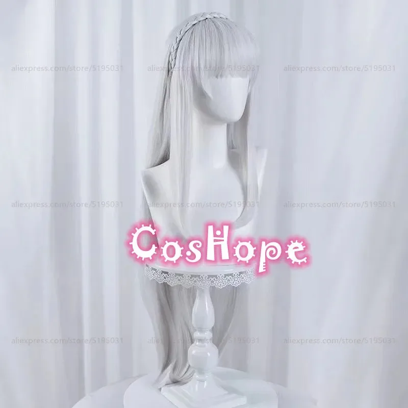 

qa156Emilia Long Straight Silver White Anime Cosplay Wigs Heat Resistant Synthetic Wig