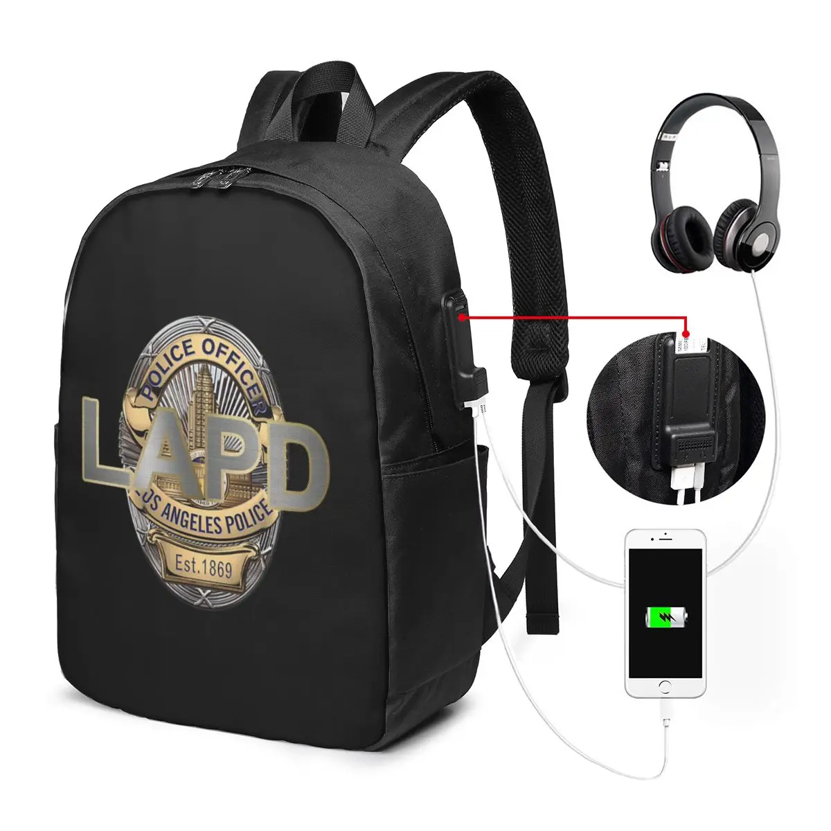 

POLICE OFFICER LAPD Backpack Travel Notebook Bag Computer College Student School Bag Laptop Shoulder Bags for Men Women
