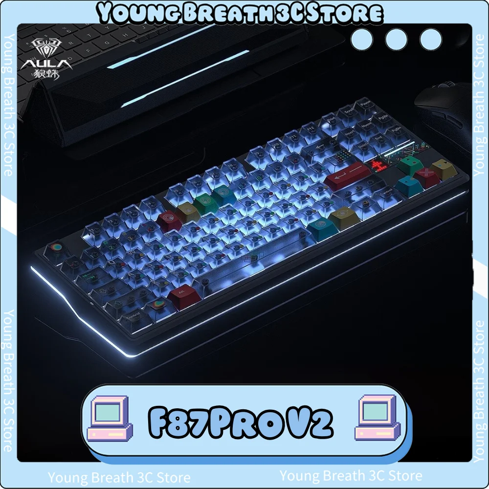 

AULA F87Pro V2 Mechanical Keyboard Three Mode Wireless RGB 8000mAh Gaming Keyboard PBT Gasket Pc Gamer Accessories Mac Keyboard