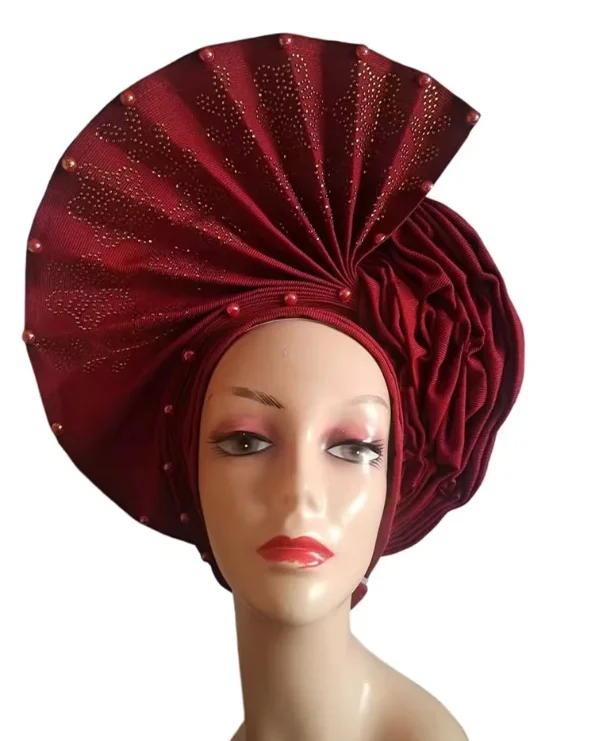 Gele Headtie Turban for Women Hat Auto Gele Already Made 2024 Aso Oke Beads Bonnet Head Wrap Hijab Bonnet Wedding Party Headgear