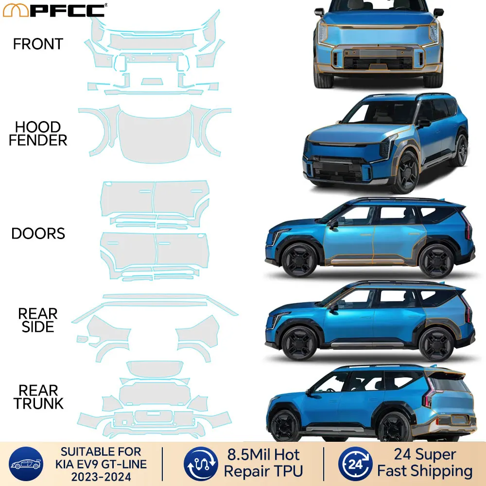 

Pre Cut For KIA EV9 GT-Line 2023-2024 8.5mil TPU Car Paint Protection Film Body Sticker Anti-scratch Protective Repair Film ﻿