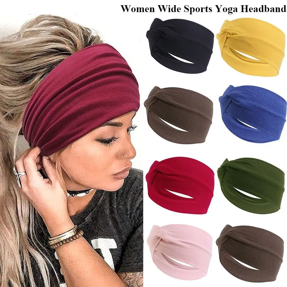 

New Solid Color Women Wide Sports Cross Yoga Nonslip Headband Stretch Hairband Elastic Running Turban Running Hair Accessories