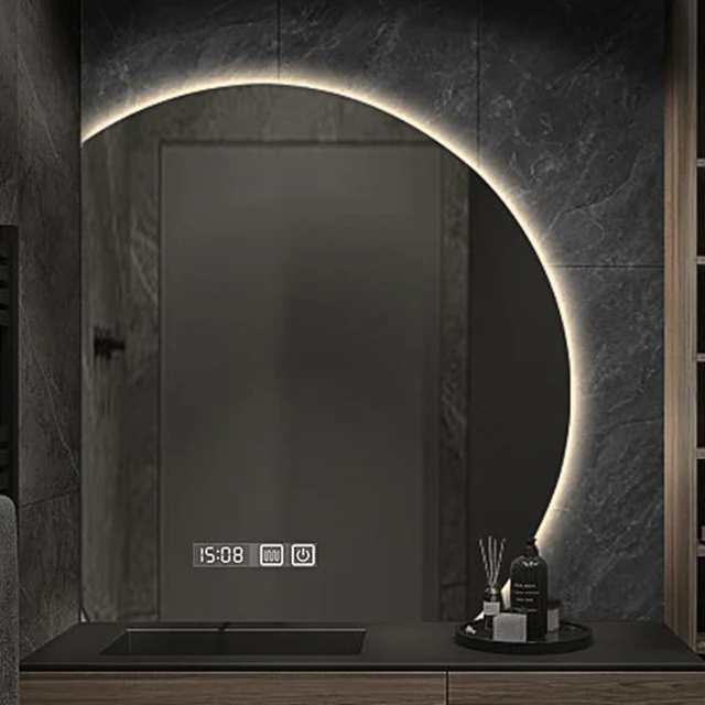 Modern Round Silver Anti-Fog LED Bathroom Vanity Mirror with Custom Logo Wall Hanging Smart Mirror for Hotel Bathroom Decoration