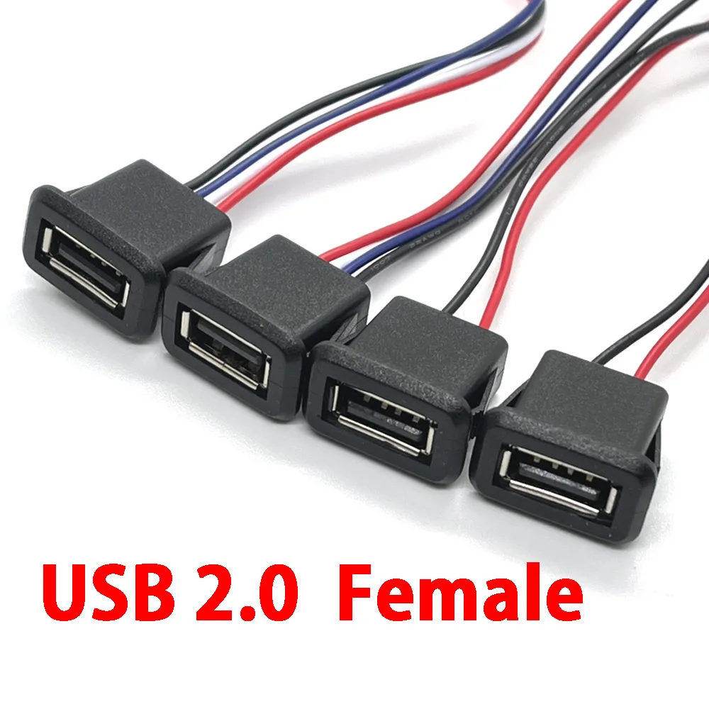 2/4 Pin Wire USB 2.0 Female Power Jack 2Pin 4Pin Charging Port Connector with PH2.0 Cable Electric Terminals USB Charger Socket