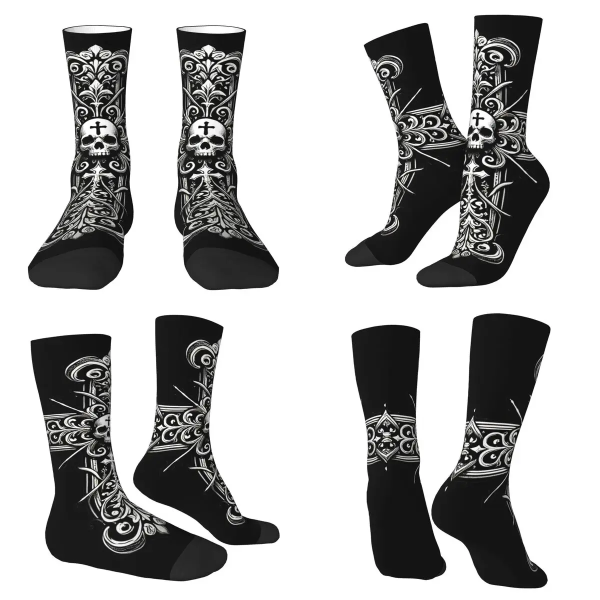 

Dark Skull Gothic Cross Baroque Socks Harajuku High Quality Stockings All Season Long Socks for Unisex Valentine's Day Gifts