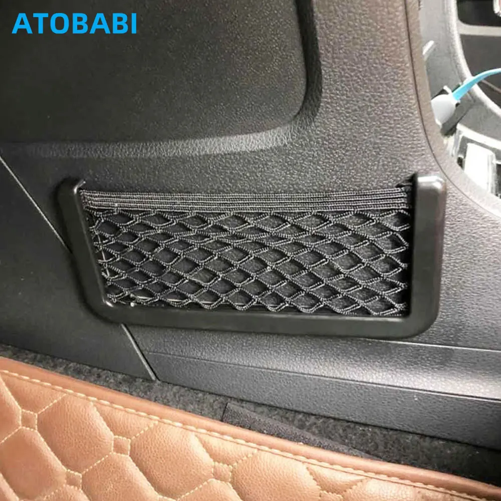 Universal Car Storage Bag Organizer Armrest Paste Net Pocket Mobile Phone Holder Mesh Box For Wallet Keys Receipt Auto Supplies