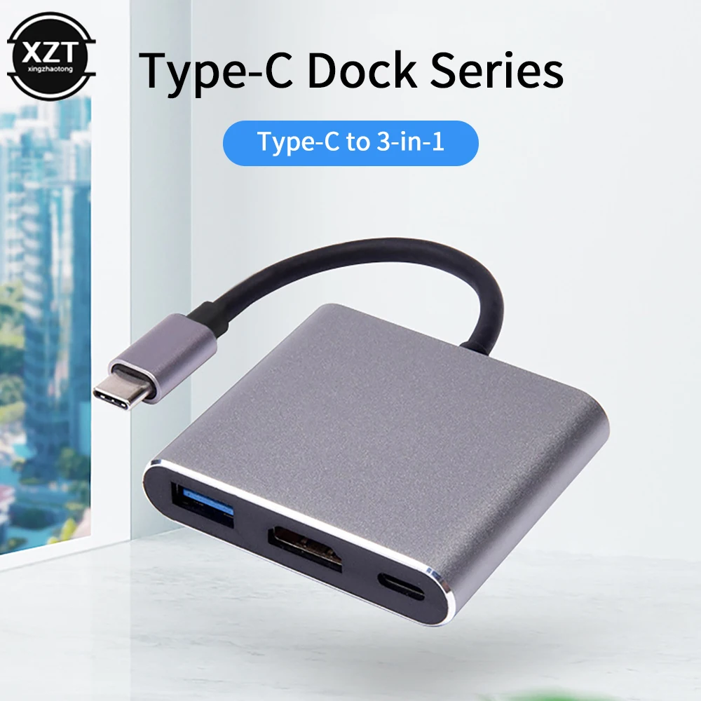 Portable 3-in-1 USB Adapter TypeC to HDMI-compatible/PD3.0/USB3.0 Suitable for Mobile Computer 3-in-1 5V3A